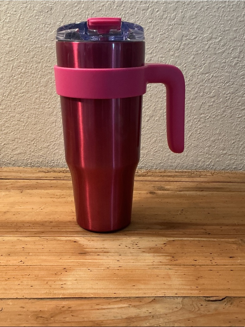Metallic Rose Red Travel Mug with Removable Pink Handle